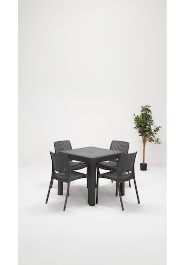 Rattan Lüx Bahçe Balkon Teras Masa Seti - Antrasit 80x80 CM Gri