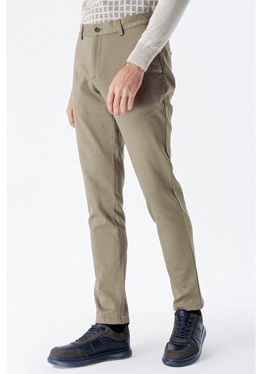 Camel Desenli Armürlü Pamuklu Yan Cepli Slim Fit Dar Kesim Casual Pantolon 1003235120-camel Camel