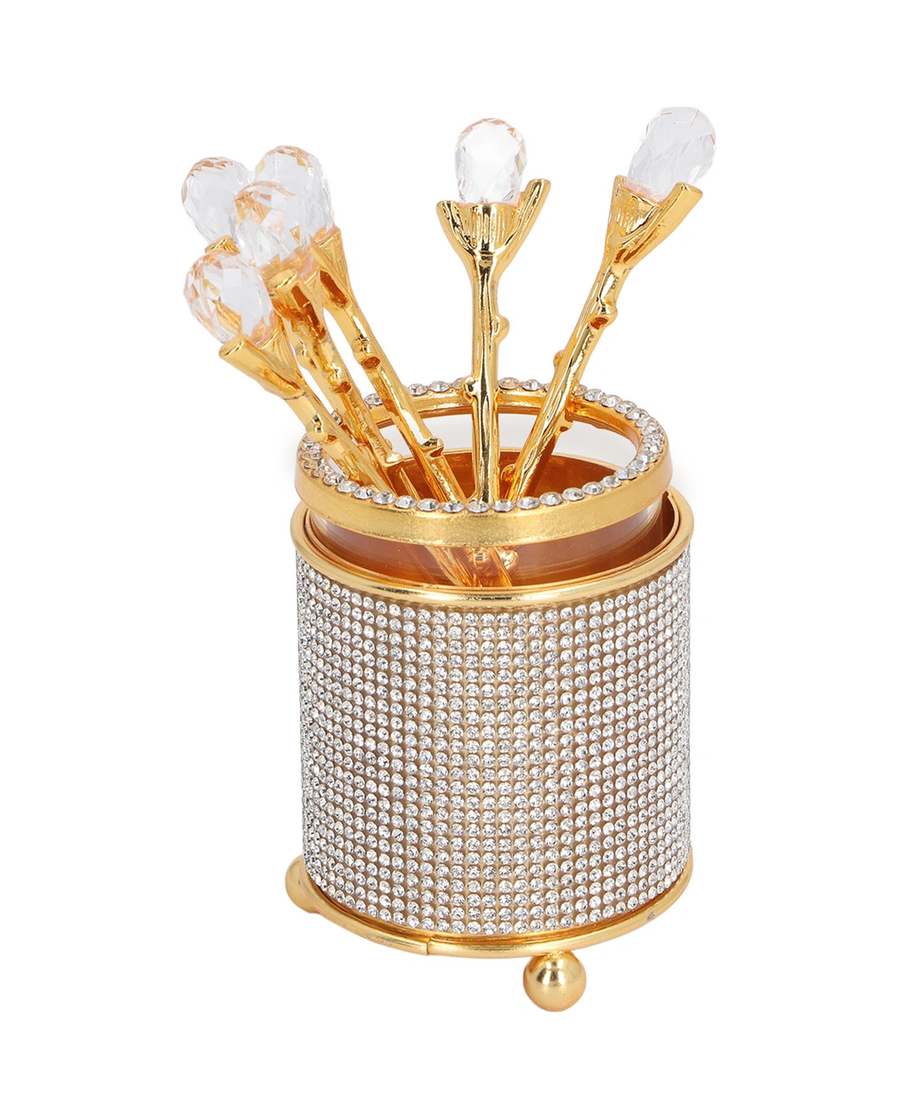 Wezone Altın Renkli 6 Adet Çay/kahve Kaşığı, Zirkonlu Cam Depolama Kova Seti - Dondurma, Tatlı, Şeker Karıştırma İçin Pratik Tabak Takımı Diğer