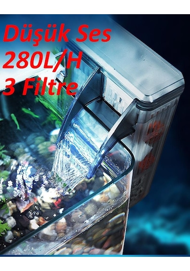 Valkyrie Askılı Şelale Akvaryum Filtre Kafa Motoru İç Filtre Yüzey Temizleyicili 3 Filtreli