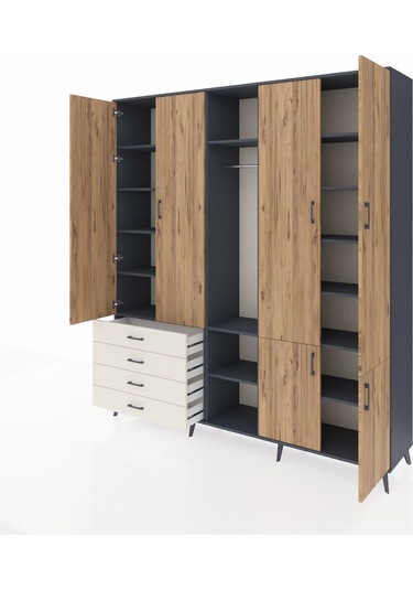 Hyperion Dolap 14 Raflı 4 Çekmeceli Tek Askılı 220x44x243 Antrasit-çam/aytaşı Atlas Çam/aytası