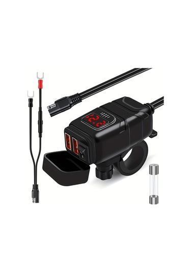 Boatshop1 Zh-854a1 Voltmetre Ve Aç Kap Anahtarı Çift Usb 6.8a Hızlı Şarj 3.0 Motosiklet Gidon Şarj Cihazı Telefon Tablet Gps İçin Sae Usb Adaptör
