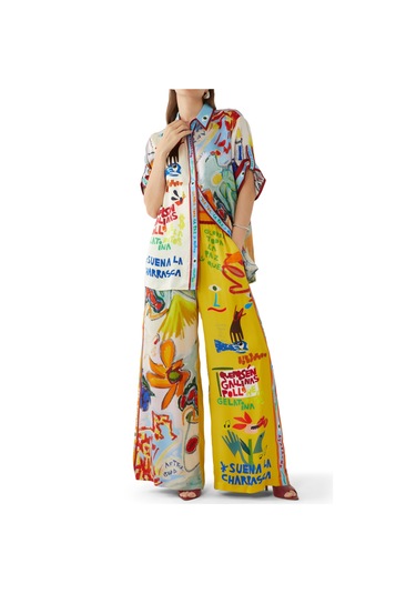 Alemais Çarpıcı Geniş Paça Pantolon Çok Renkli
