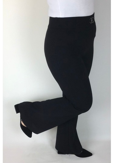 Scuba Krep Beli Lastikli İspanyol Paça Pantolon Siyah