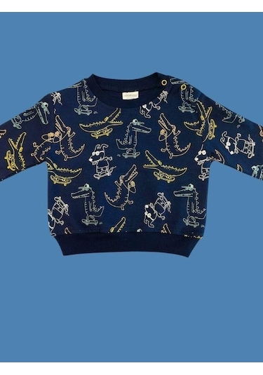 Cantoy Erkek Bebek Dinazor Desenli Sweatshirt-15354 Lacivert