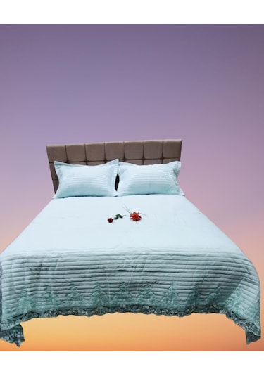 Yatak Örtüsü Zmrt Çift Kişilik Dantelli Açık Yeşil Pamuk Açık Yeşil