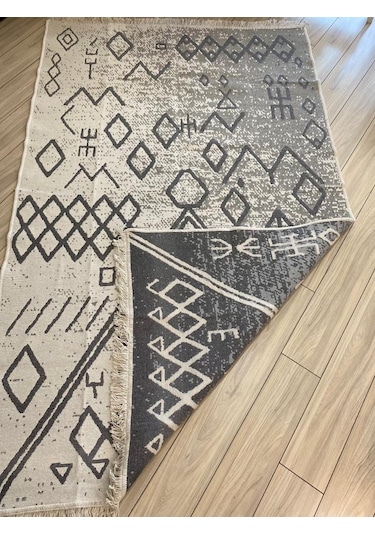 Kilim Çift Taraflı Dokuma Kilim İskandinav Kilim Gri -beyaz