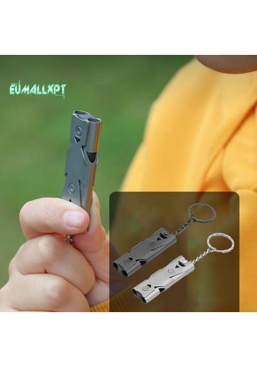 Koyu Gri Açık İmdat Düdüğü Çift Tüp 80-150db Yüksek Desibel Paslanmaz Çelik Kuş Eğitimi Koyu Gri