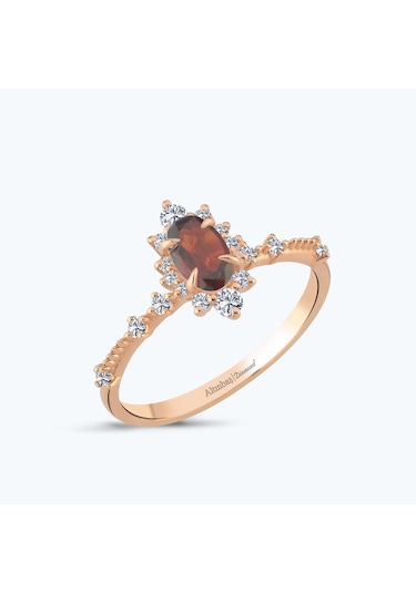 Altınbaş Pırlanta Garnet Taşlı Oval Yüzük Pnf004pgrn-14k