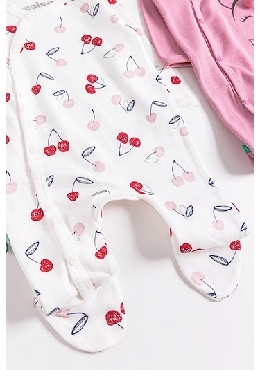 Kiraz Desenli 2'li Uzun Kollu Kız Bebek Tulum Takım 001