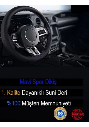 Dikişli Direksiyon Kılıfı Siyah Düz Mavi Dikiş Pedsiz Mavi