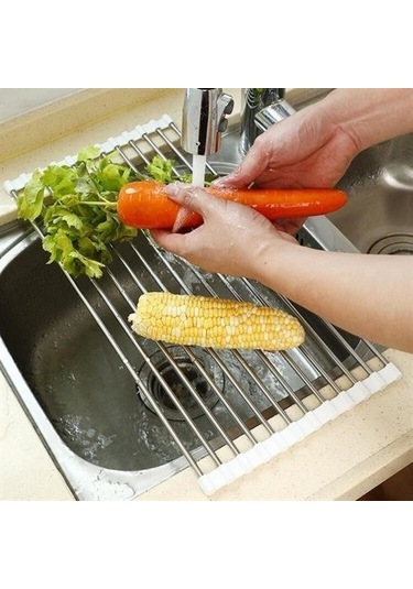 Seçkin Trend Evye Üstü Katlanır Nihale Paslanmaz Çelik Pratik Sebze Meyve Bulaşık Kurutma Süzgeci Çok Renkli