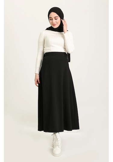 Puf Scuba Kloş Etek Siyah