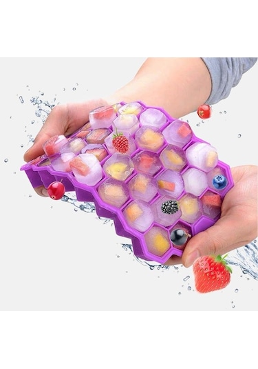 Mor Silikon Tutkallı Kalın 37 Izgara Petek Buz Izgarası Buz Kalıbı Buzdolabı Buz Küpleri Yapmak İçin Buz Kutusunu Çıkarmak Kolay Mor