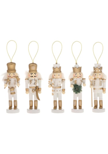 Homyl 5 Adet Geleneksel Fındıkkıran Asker Oyuncak Beyaz-altın