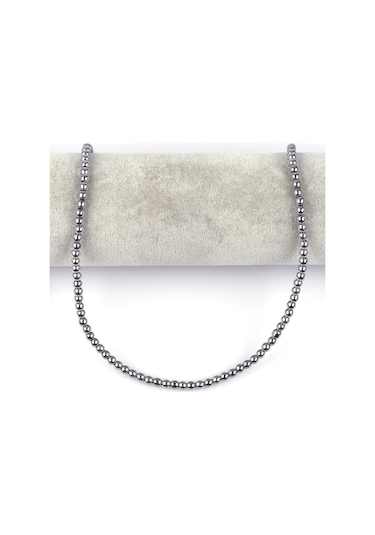 Gümüş Gri Hematit Doğal Taş Dizi 4 MM Küre Kesim Kolye Gümüş