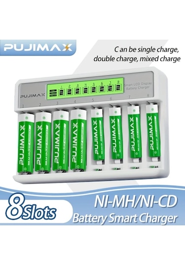 Xuweiwei Pujımax 013 8 Yuva Beyaz Lcd Ekran Akıllı Şarj Cihazı Usb Güç Modu Hızlı Şarj Aa Aaa Batarya