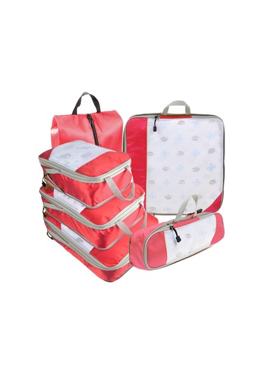 Symbee Mavi Seyahat Organizer Seti 6'lı, Sıkıştırılabilir Ağ Desenli, Ev Ve Seyahat İçin El Çantası Tipi Depolama Çantaları Mavi