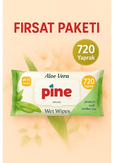 Pine Islak Mendil 10 Adet 720 Yaprak Süper Kalite 10'lu Set