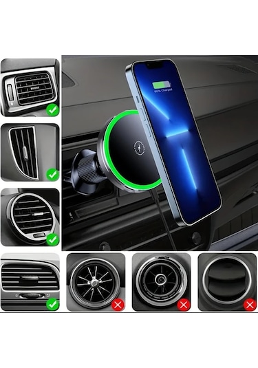 Honeybeeshop Siyah Fan Soğutmalı Araba Manyetik Kablosuz Şarj Qı1 Hızlı Şarj  İphone Uyumlu12 16 Serisi Uygun Araba Hava Çıkışı Telefon Tutucu