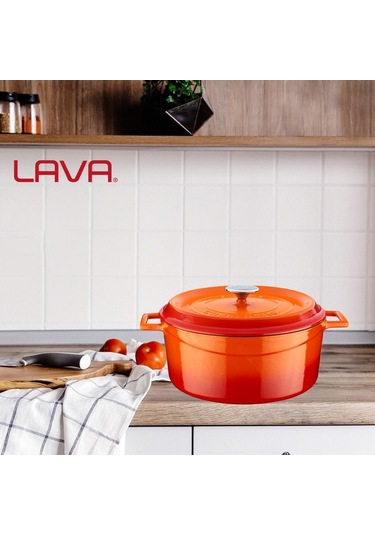 Lava Döküm Yuvarlak Tencere, Trendy, 28 Cm, 6.71 L Hacim, Turuncu Genel