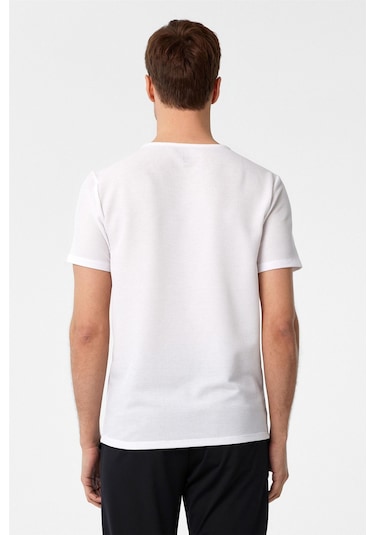 Beyaz Slim Fit Armürlü Bisiklet Yaka Tişört-37259 Beyaz