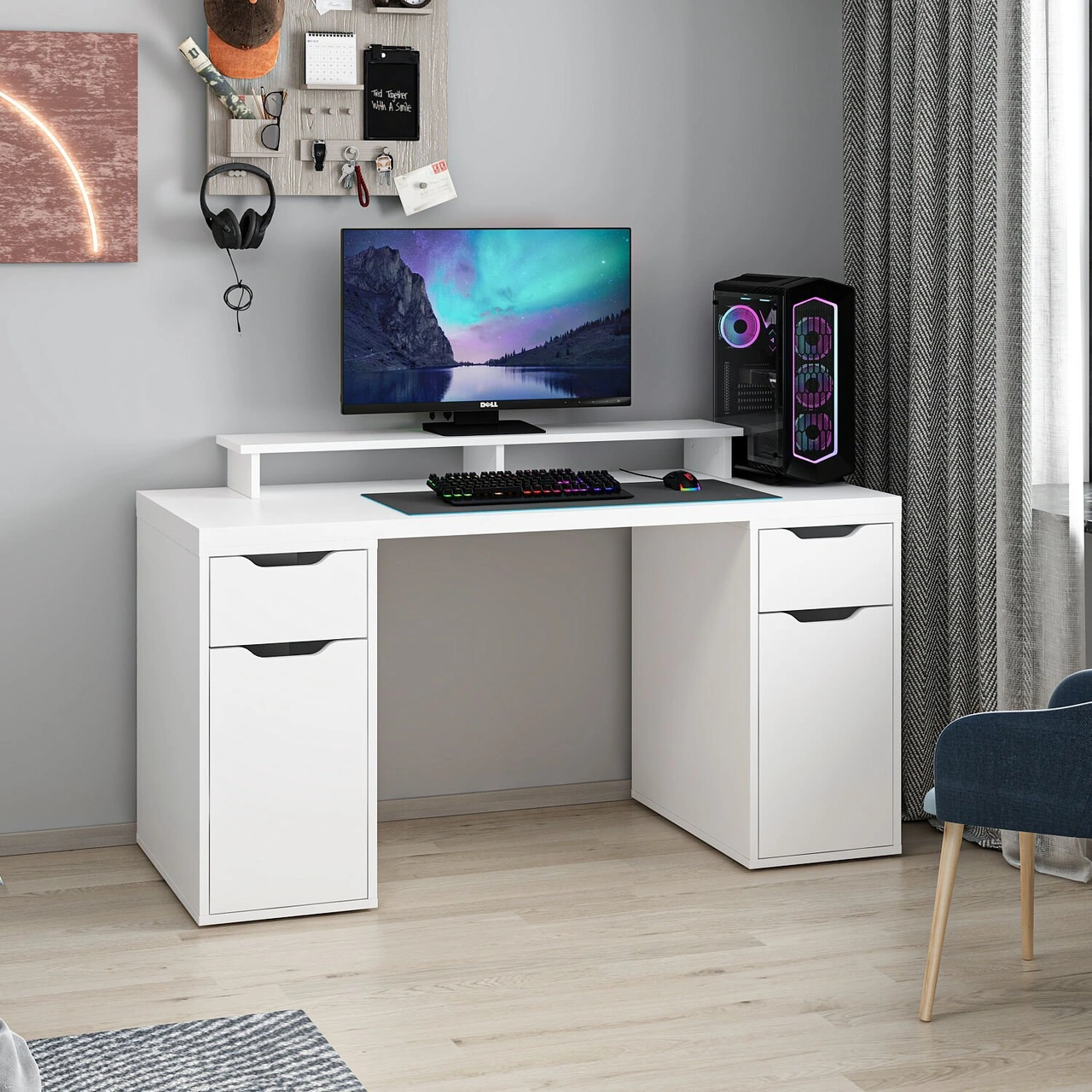 Alen 150 Cm 2 Çekmeceli 2 Dolaplı Çalışma & Oyuncu Masası - Beyaz Beyaz