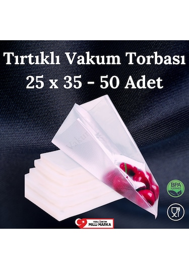 Tırtıklı Vakum Makinesi Poşeti Torbası- 25X35 Cm - 50 Adet
