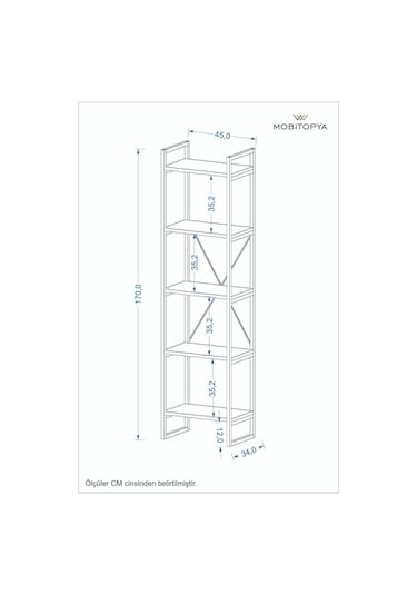 Nilamu Antrasit 45 Cm Kitaplık, Metal Aksamlı, Organizer, Ofis, 45 170 34 Antrasit