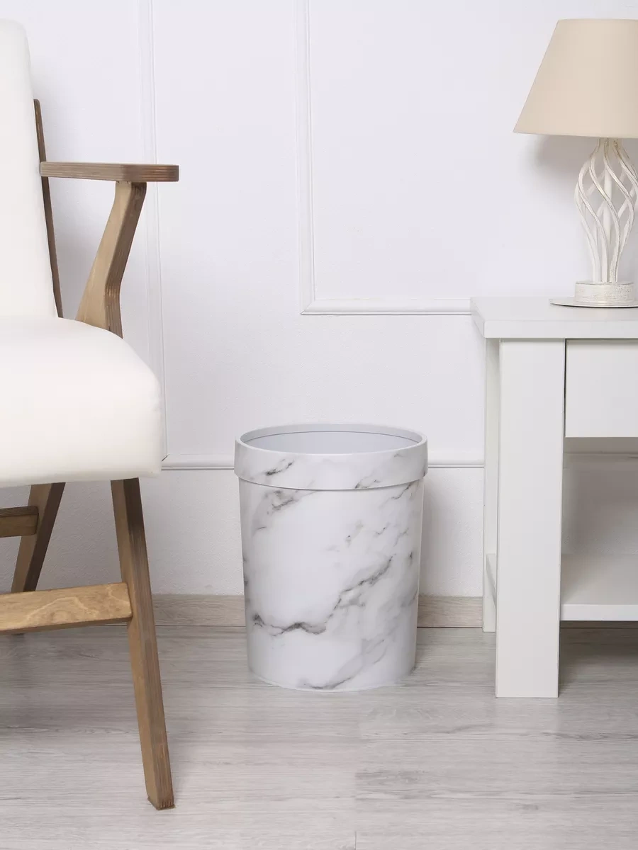 Wallard Mermer Desenli 14 Litrelik Çöp Kovası 229400139 Beyaz