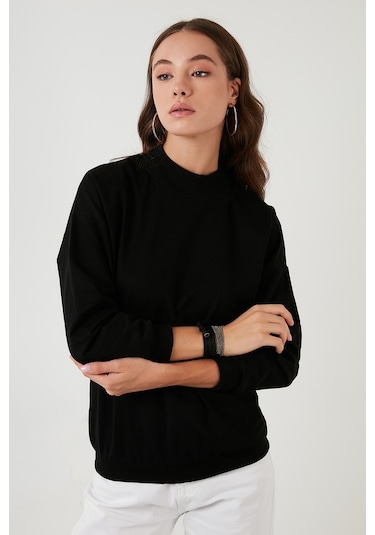 Lela Pamuklu Dik Yaka Basic Örme Bayan Sweat 5863323 Siyah