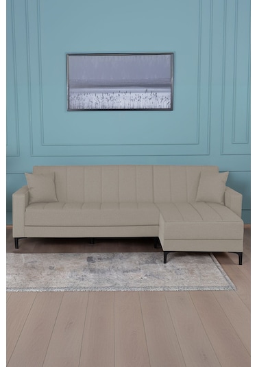 Kilim Mobilya Vela Köşe Uzanmalı Yataklı Köşe Takımı Bej