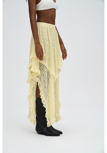 Mireya Asimetrik Sarı Dantel Etek sarı
