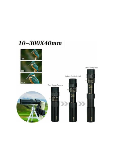 Triline 10-300x40mm Zoom Monoküler Teleskop Taşınabilir Dürbün Siyah