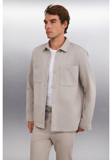 DERIAN Erkek Comfort Fit 2 Cepli Çıt Çıt Düğmeli Bej Gömlek