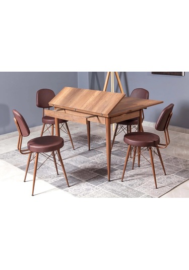 Kartal Dikdörtgen Masa, Eyfel Sandalye, Ceviz, 100x65 Ceviz