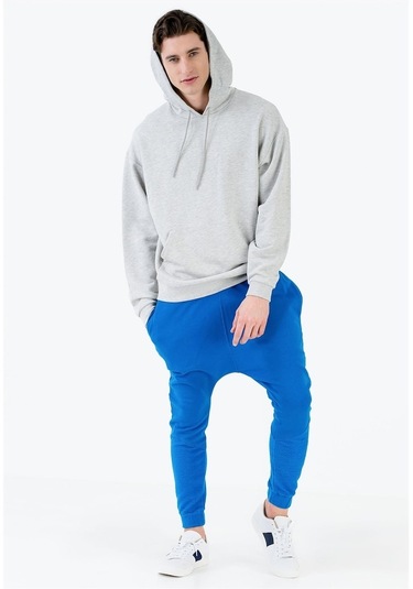 Jahr Marc Önü Cepli Kapüşonlu Gri Büyük Beden Erkek Sweatshirt