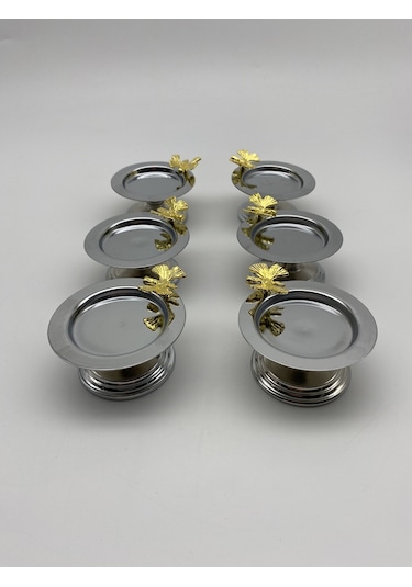 6'lı Gümüş Kelebekli Makaronluk, Kahve Yanı Sunumluk Şekerlik