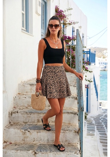 Lela Beli Lastikli Mini Şort Bayan Etek 5864024 Leopar