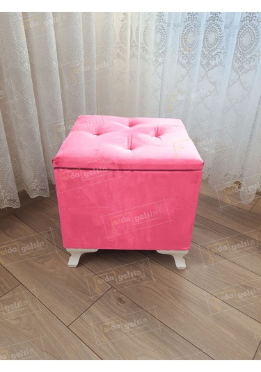 Lüks Sandıklı Tabure Puf 45 X 45 Cm Pembe
