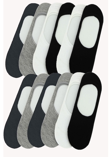 12Li Erkek Dikişsiz Kaymaz Silikonlu Babet Çorap-Karışık-40-44 Siyah