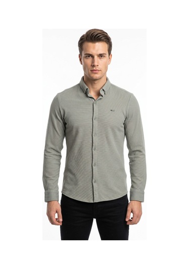 Foterman Erkek Spor Slim Fitt Uzun Kol Gömlek Bgl-st05439 Yeşil