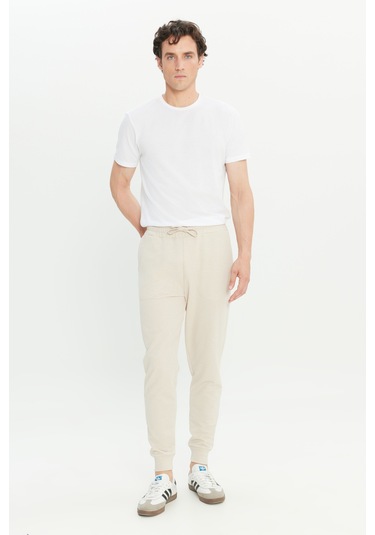 Erkek Bej Standart Fit 2 İplik Cepli Rahat Recycle Pamuklu Jogger Eşofman Altı Bej