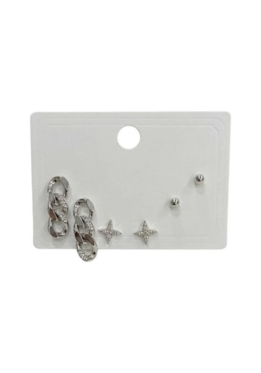 Zincir Detaylı Altılı Küpe - Kp00558