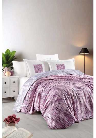 Dijital Saten Çift Kişilik Nevresim Takımı Twiggy Mürdüm