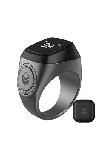Vkemall M02 Grafit Renkli Depolama Kutusu İle 18 İslam Tasbih Akıllı Yüzük - Ble5.1 Uyumlu, Oled Ekran, Usb Şarjlı, Titreşim Bildirimi, 3 Gün Pil Ömrü