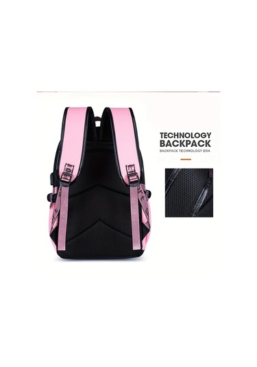 Honeybeeshop Z Dısney Stitch Büyük Kapasiteli Sırt Çantası Pembe Siyah Iki Tonlu Ayarlanabilir Askılıklar Dayanıklı Polyester Okul Seyahat Günlük Kullanım Z