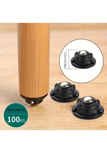 Cordial Beyaz 4'lü Kendinden Yapışkanlı Mini Döner Tekerlekler, 360 Derece Dönen Mobilya Çöp Kovası Tekerlekleri