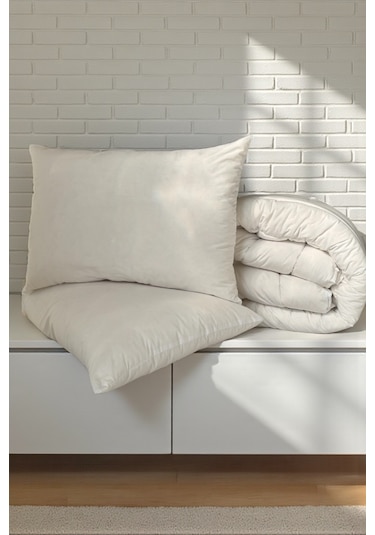 Alla Turca Pamuk Dolgulu Tek Kişilik Yorgan Ve Yastık Seti Beyaz