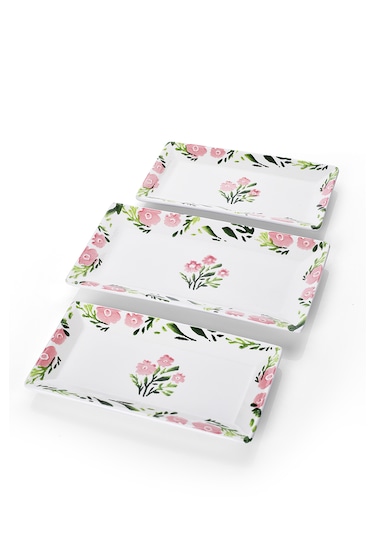 Piatti Naturali 3 Lü Bahar Seramik Kahvaltı Salata Çerezlik Seti Kayık Tabak